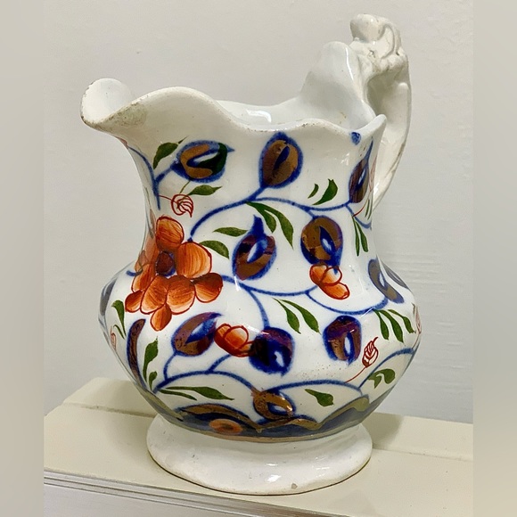 19th Century Antique Gaudy Welsh Vine  Pattern Lustreware Jug Handled Pitcher - Picture 5 of 16
